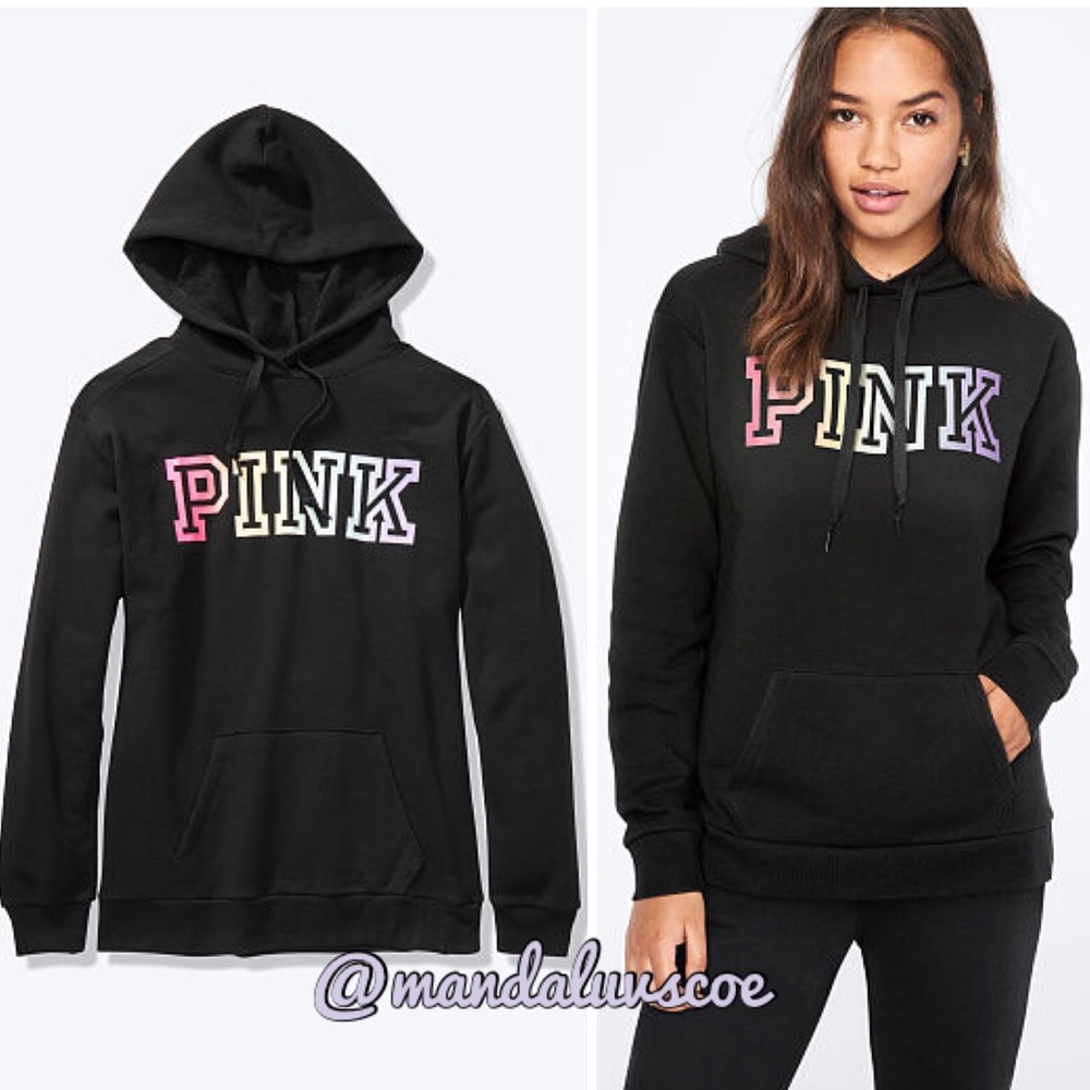 💗VS PINK BLACK RAINBOW OMBRÉ LOGO PULLOVER HOODIE